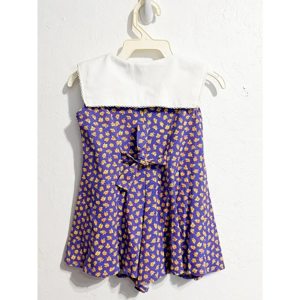 VTG Lil Byer Romper Dress Toddler 2T Purple Floral Button 90s Tie Back